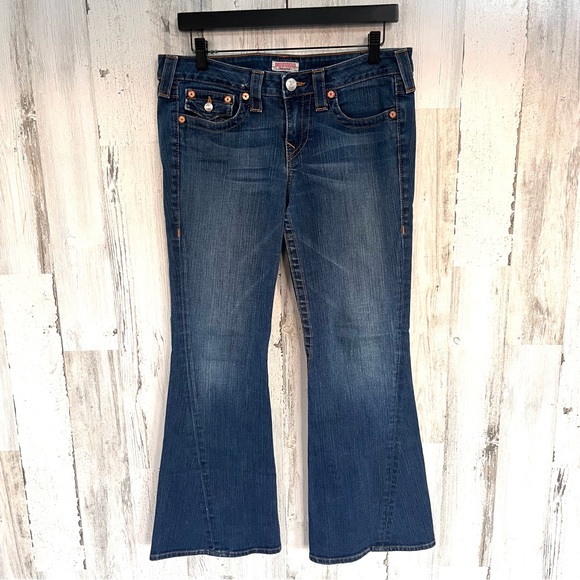 True Religion Women’s Joey Flare Leg Blue Denim Jeans Size 31X29 Petite - Picture 1 of 11